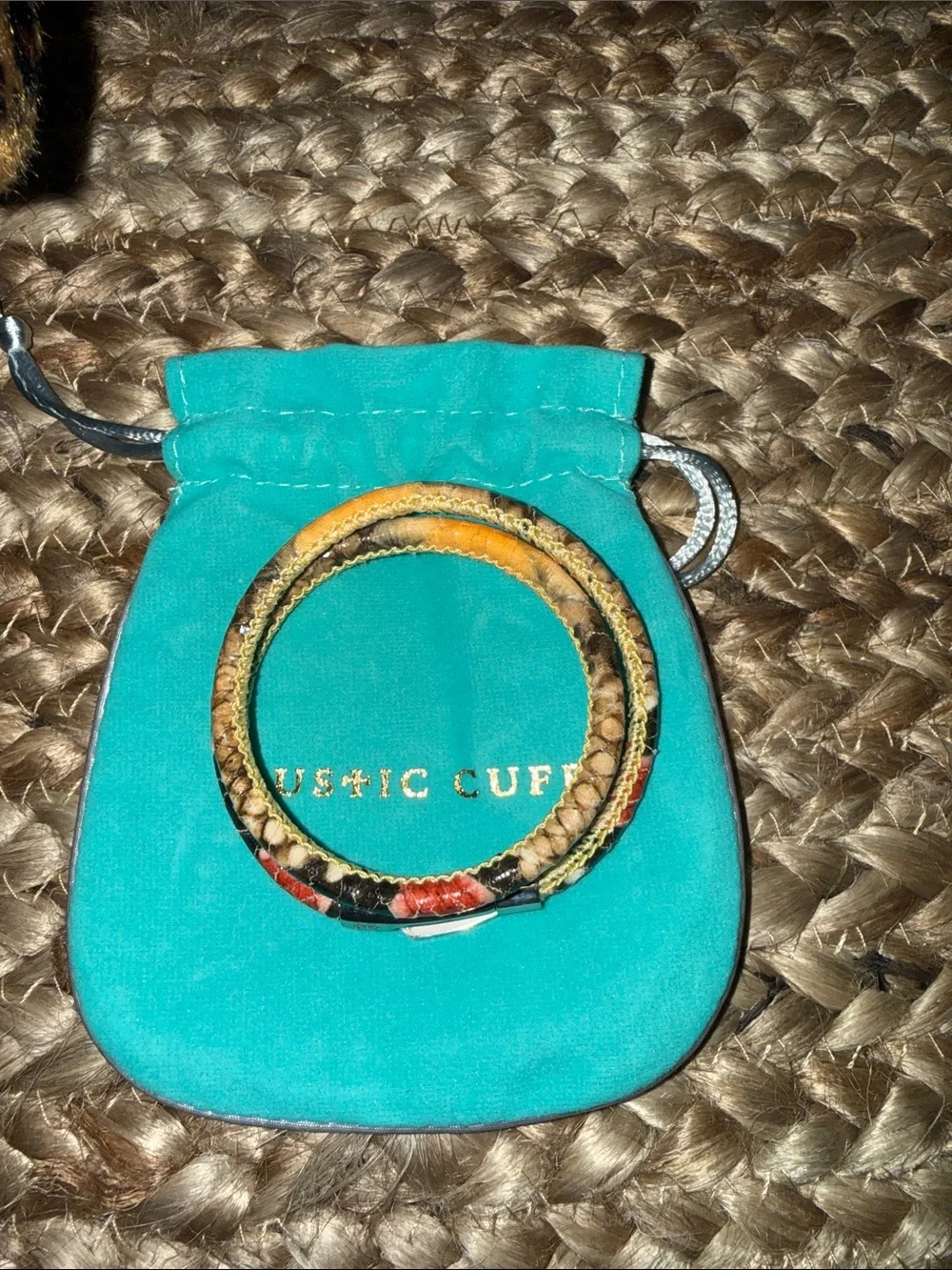Rustic Cuff Braided Double-Wrap Bracelet in Tan and Orange